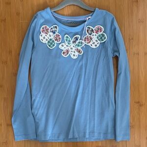 Mini Boden Blue Long Sleeve Tee with Floral Appliqué